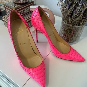 Louboutin Neon Pink Python Heels